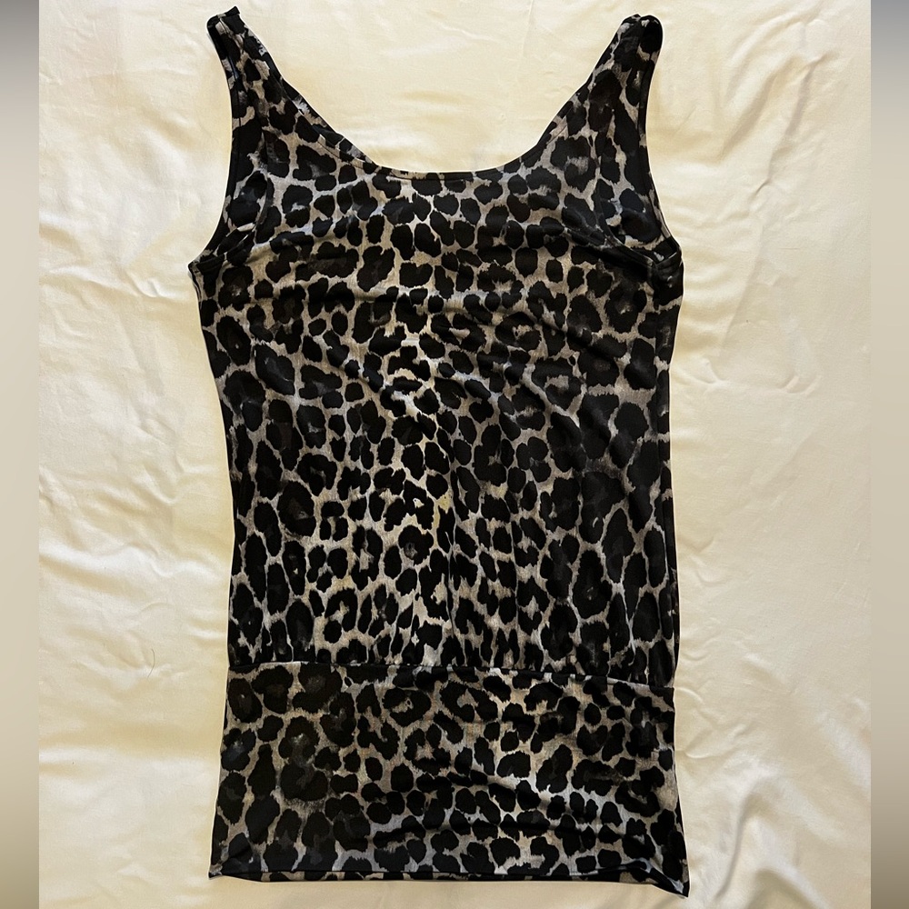 INC International Concepts Women’s Black and Gray Animal Print Top - Picture 2 of 3